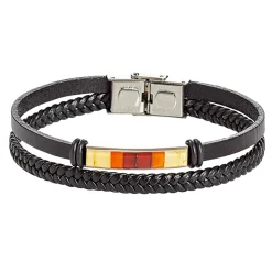 Outlet Waschbär Bernstein-Lederarmband, geflochten
