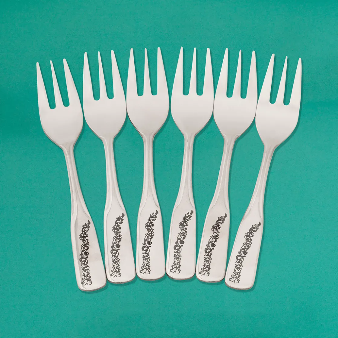 Waschbär Kuchengabeln »Rosenranke«, 6er-Set.
