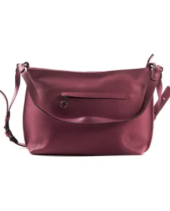 Sale Waschbär Lederhandtasche, brombeerrot.