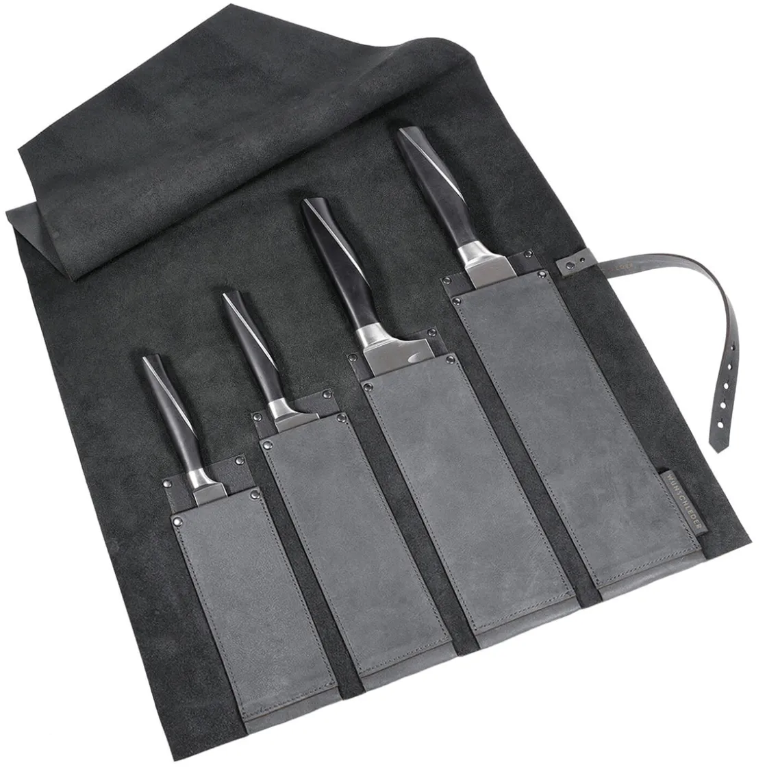 Best Waschbär Messertasche aus Rindleder, grau.