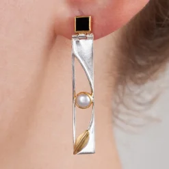 Discount Waschbär Ohrstecker »Art déco« mit Onyx und Perle.