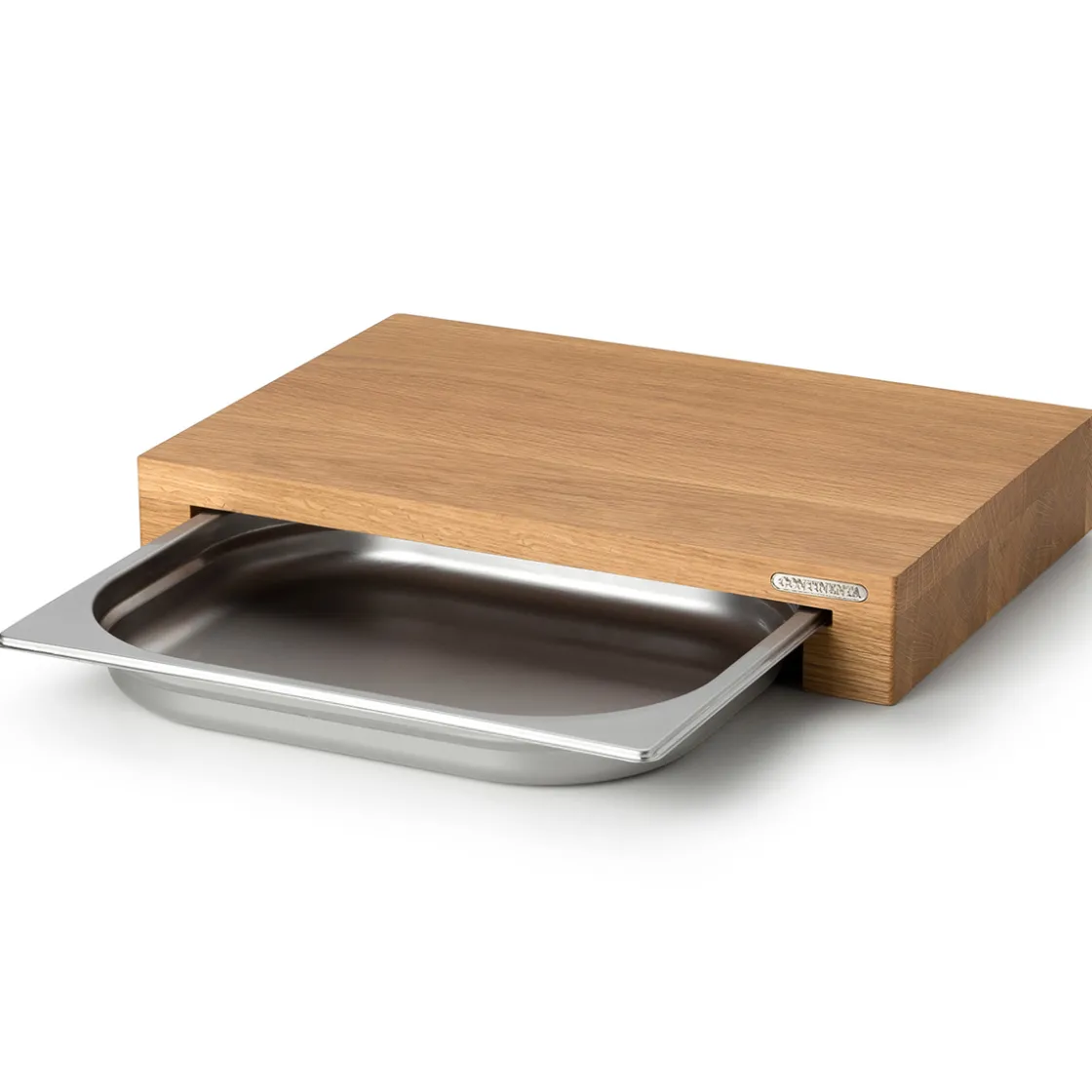 Best Waschbär Schneidbrett aus Eiche mit Schublade.